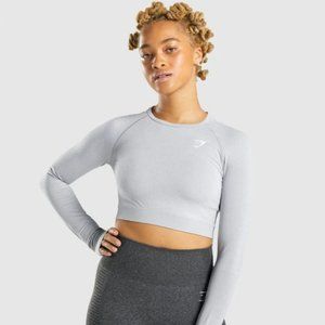 Gymshark Vital Seamless Long Sleeve Crop Top Light Gray Marl Medium Large